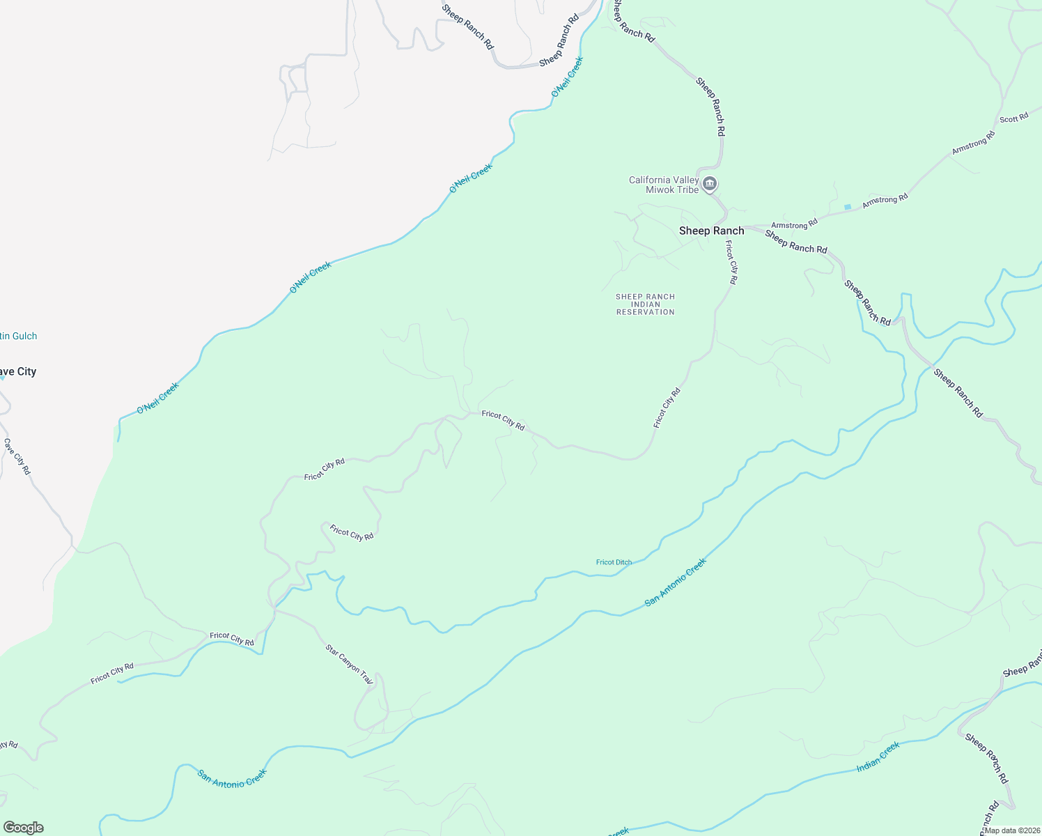 map of restaurants, bars, coffee shops, grocery stores, and more near 14541 Fricot City Road in Sheep Ranch