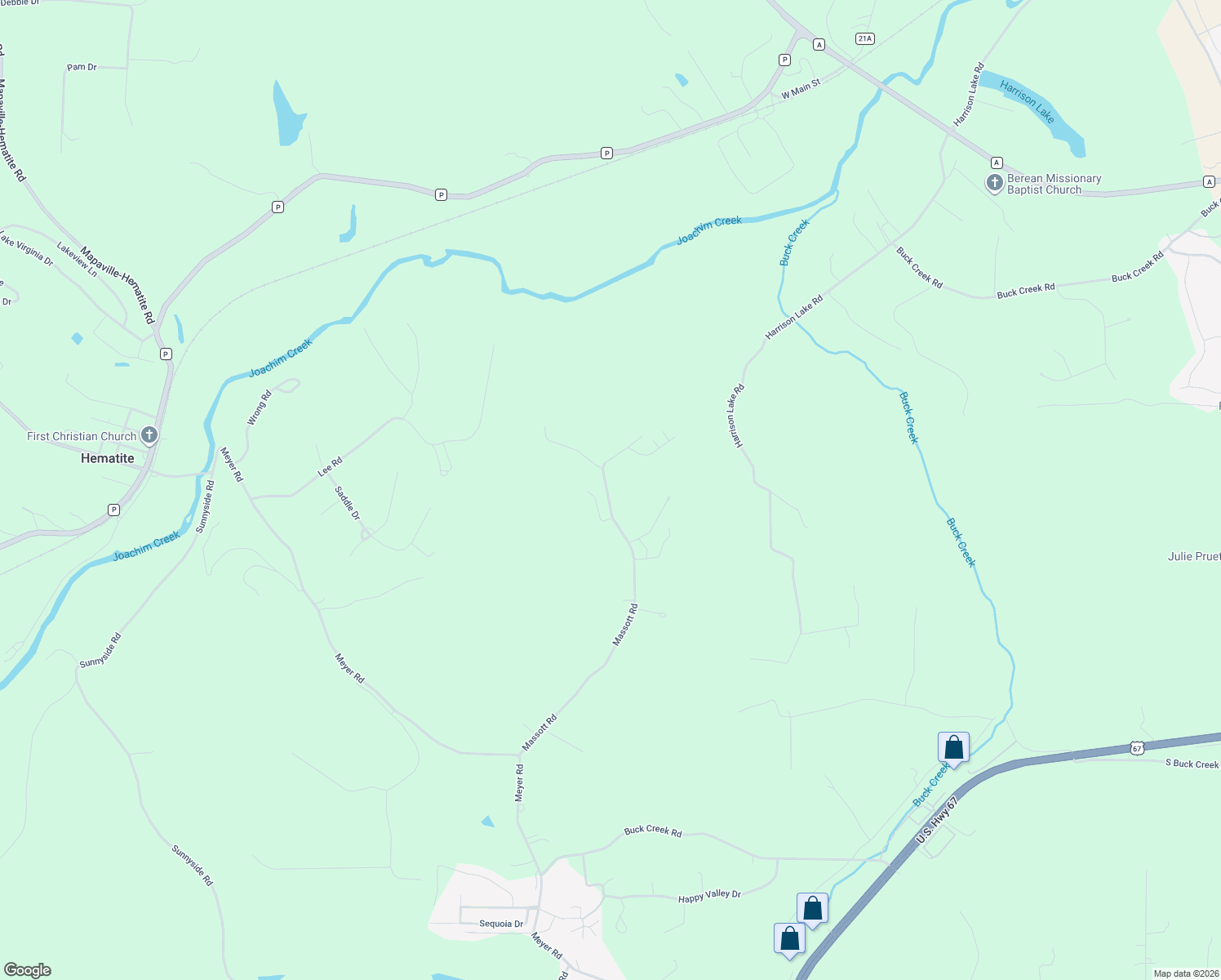 map of restaurants, bars, coffee shops, grocery stores, and more near 240 Massott Road in Festus
