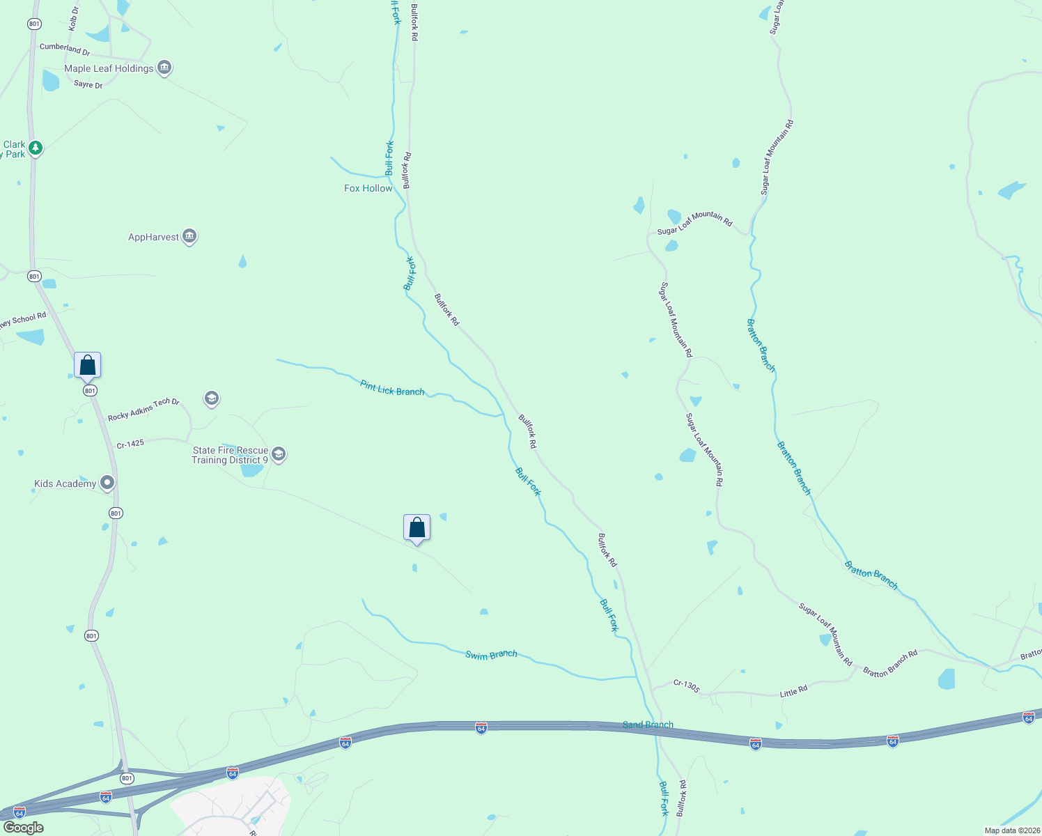 map of restaurants, bars, coffee shops, grocery stores, and more near 4245 Bullfork Road in Morehead