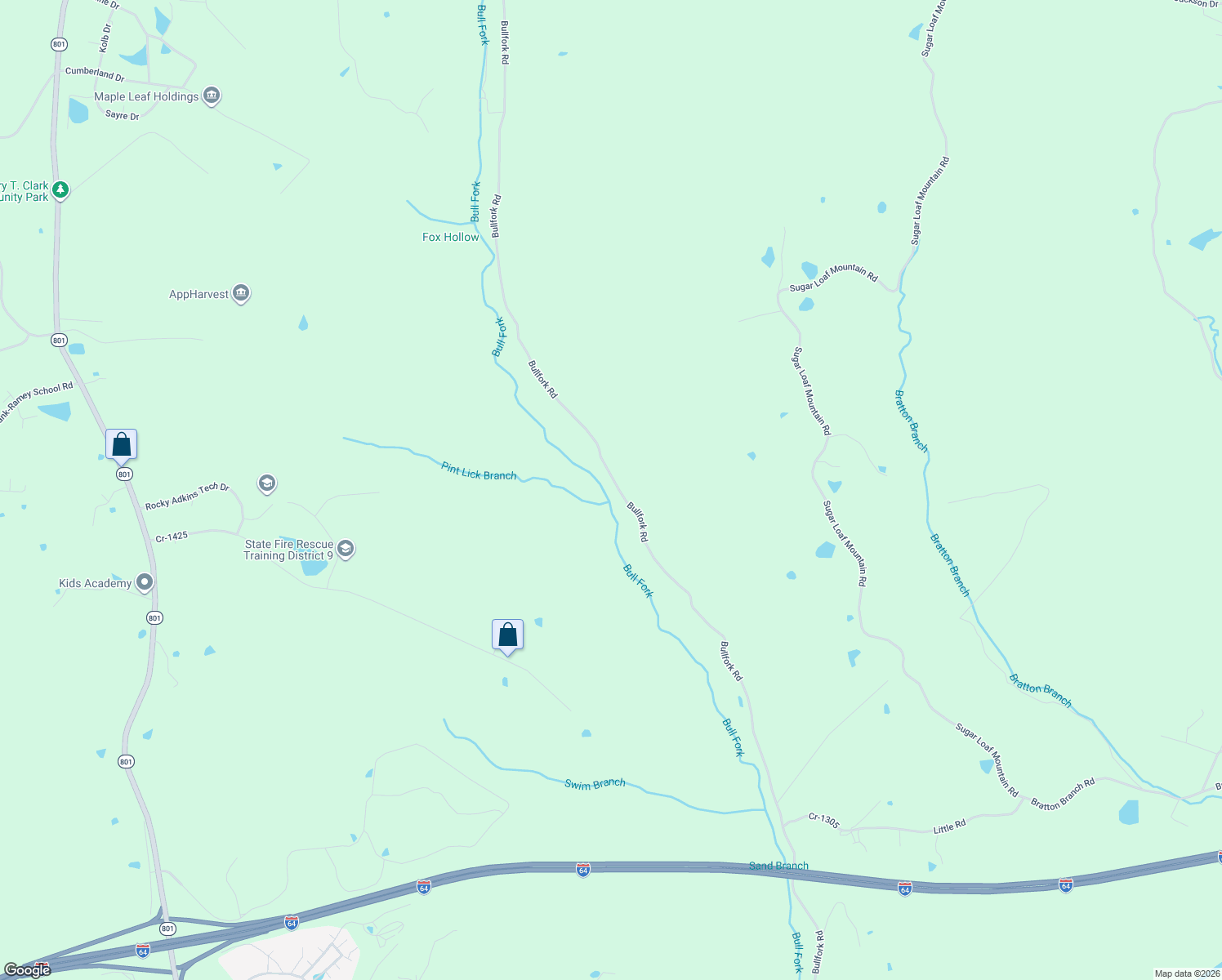 map of restaurants, bars, coffee shops, grocery stores, and more near 4245 Bullfork Road in Morehead