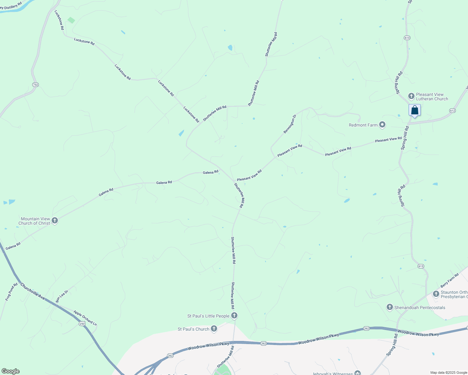 map of restaurants, bars, coffee shops, grocery stores, and more near 2528 Shutterlee Mill Road in Staunton