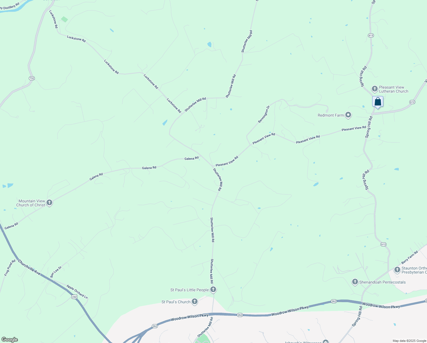 map of restaurants, bars, coffee shops, grocery stores, and more near 2528 Shutterlee Mill Road in Staunton
