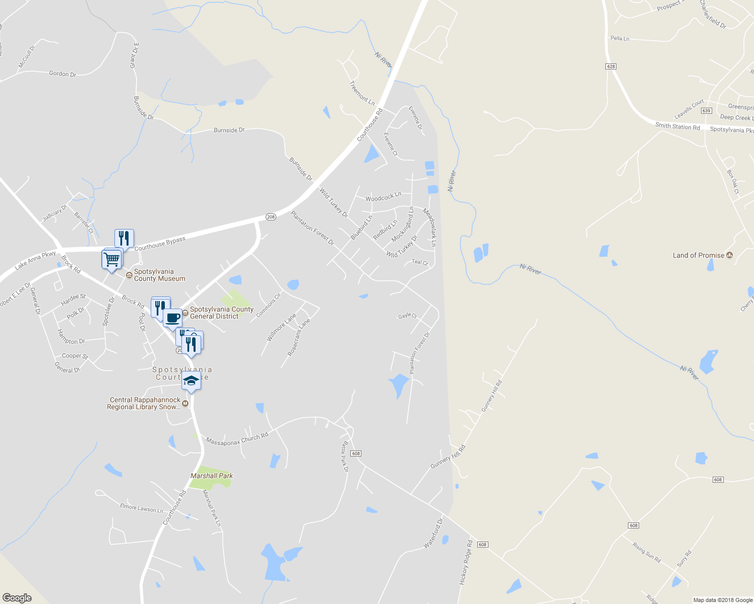 map of restaurants, bars, coffee shops, grocery stores, and more near 7000 Gayle Court in Spotsylvania Courthouse
