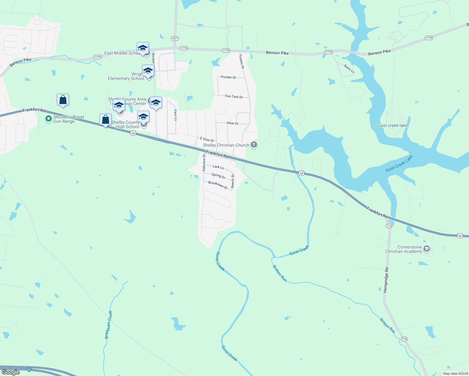 map of restaurants, bars, coffee shops, grocery stores, and more near 1106 Beech Street in Shelbyville