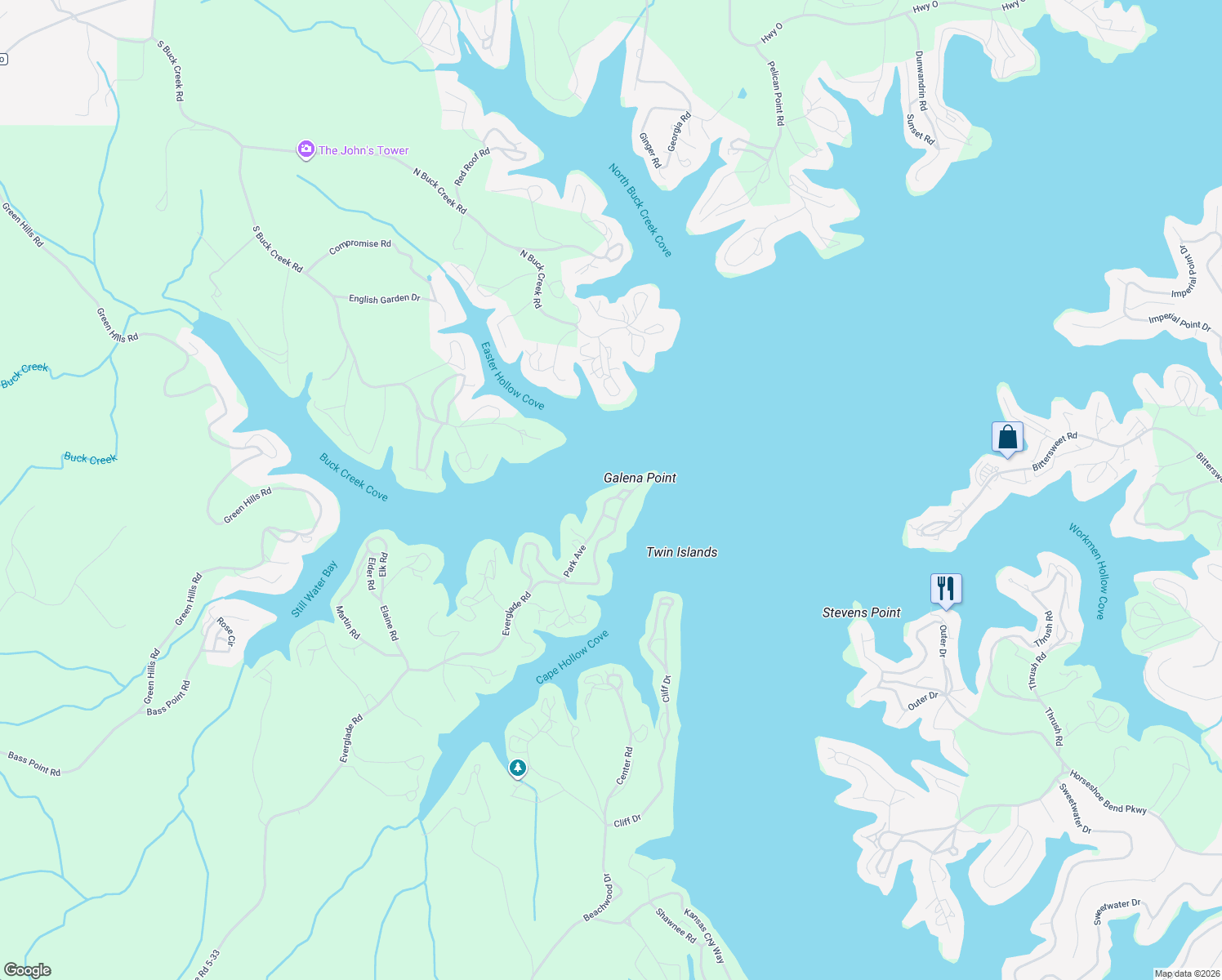 map of restaurants, bars, coffee shops, grocery stores, and more near 33008 Fairview Road in Sunrise Beach