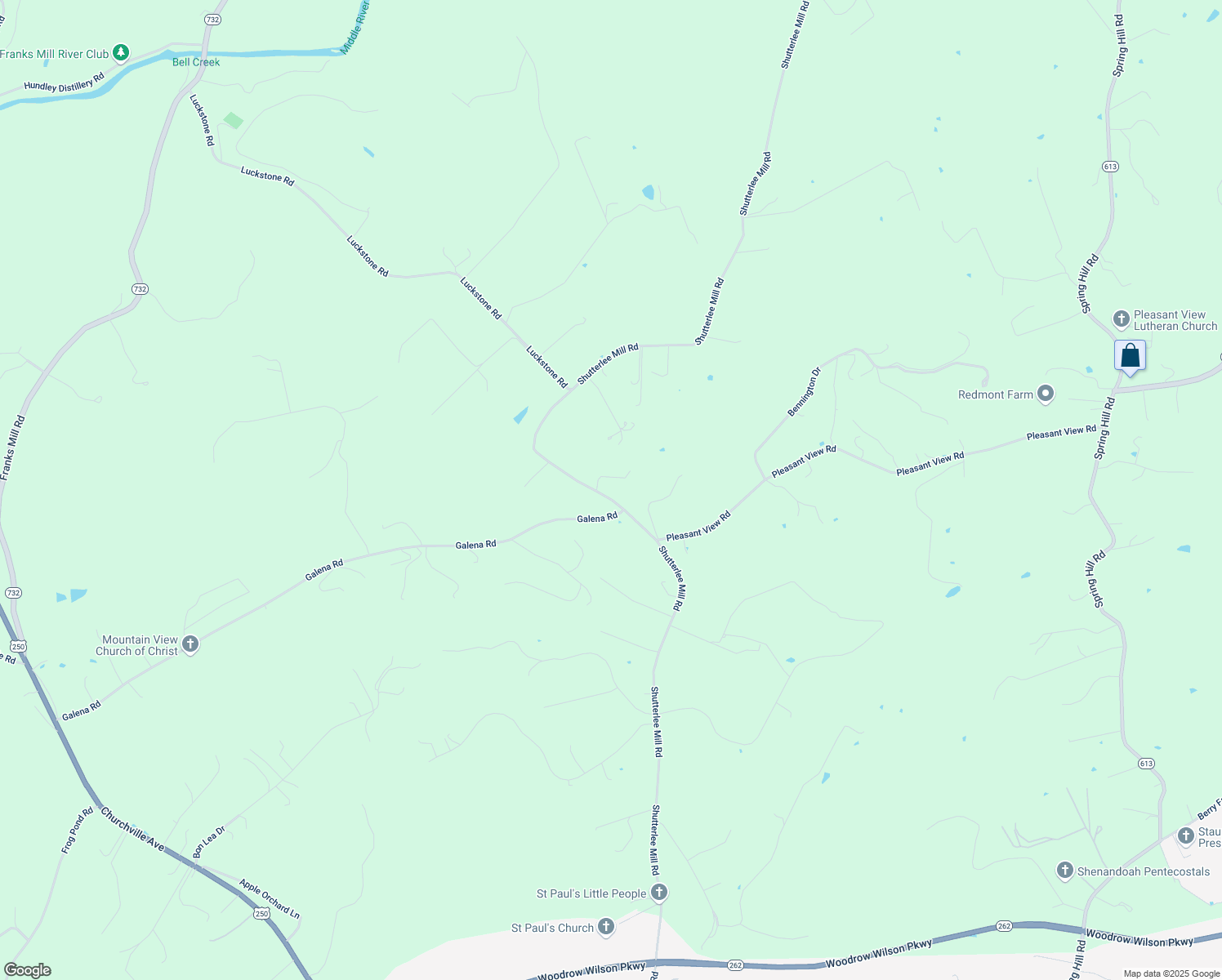 map of restaurants, bars, coffee shops, grocery stores, and more near 2623 Shutterlee Mill Road in Staunton