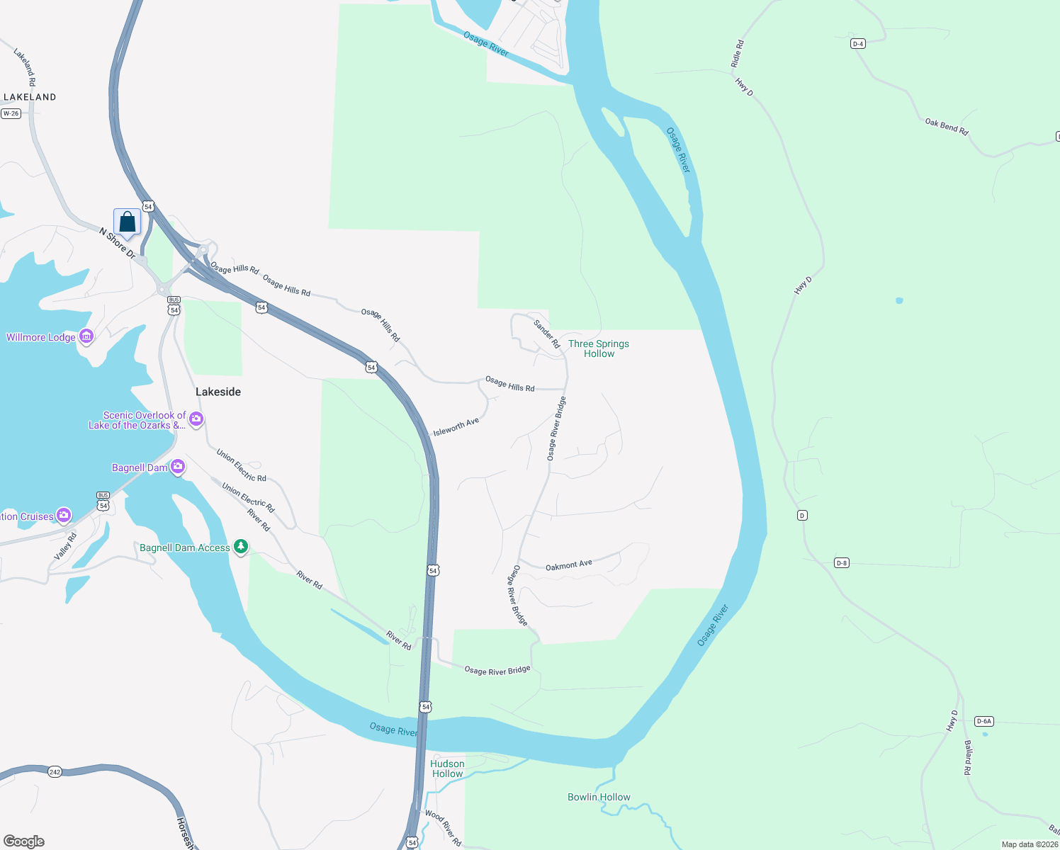 map of restaurants, bars, coffee shops, grocery stores, and more near Bay Hill Avenue in Eldon