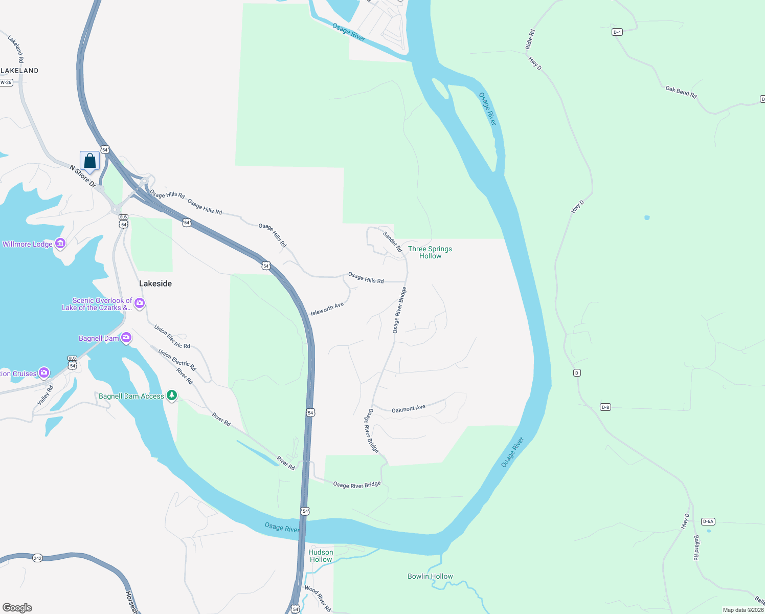 map of restaurants, bars, coffee shops, grocery stores, and more near Bay Hill Avenue in Eldon