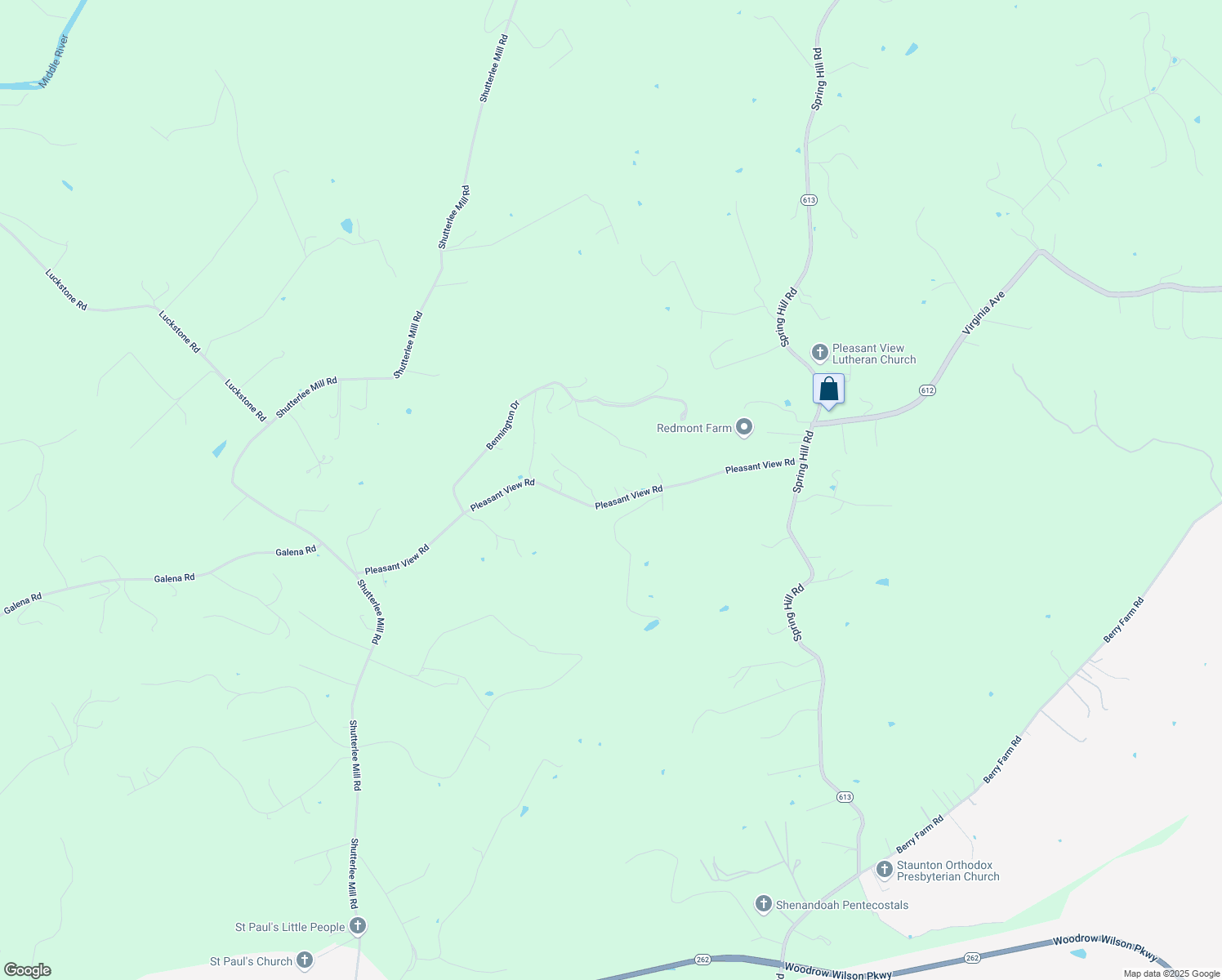 map of restaurants, bars, coffee shops, grocery stores, and more near 217 Pleasant View Road in Staunton