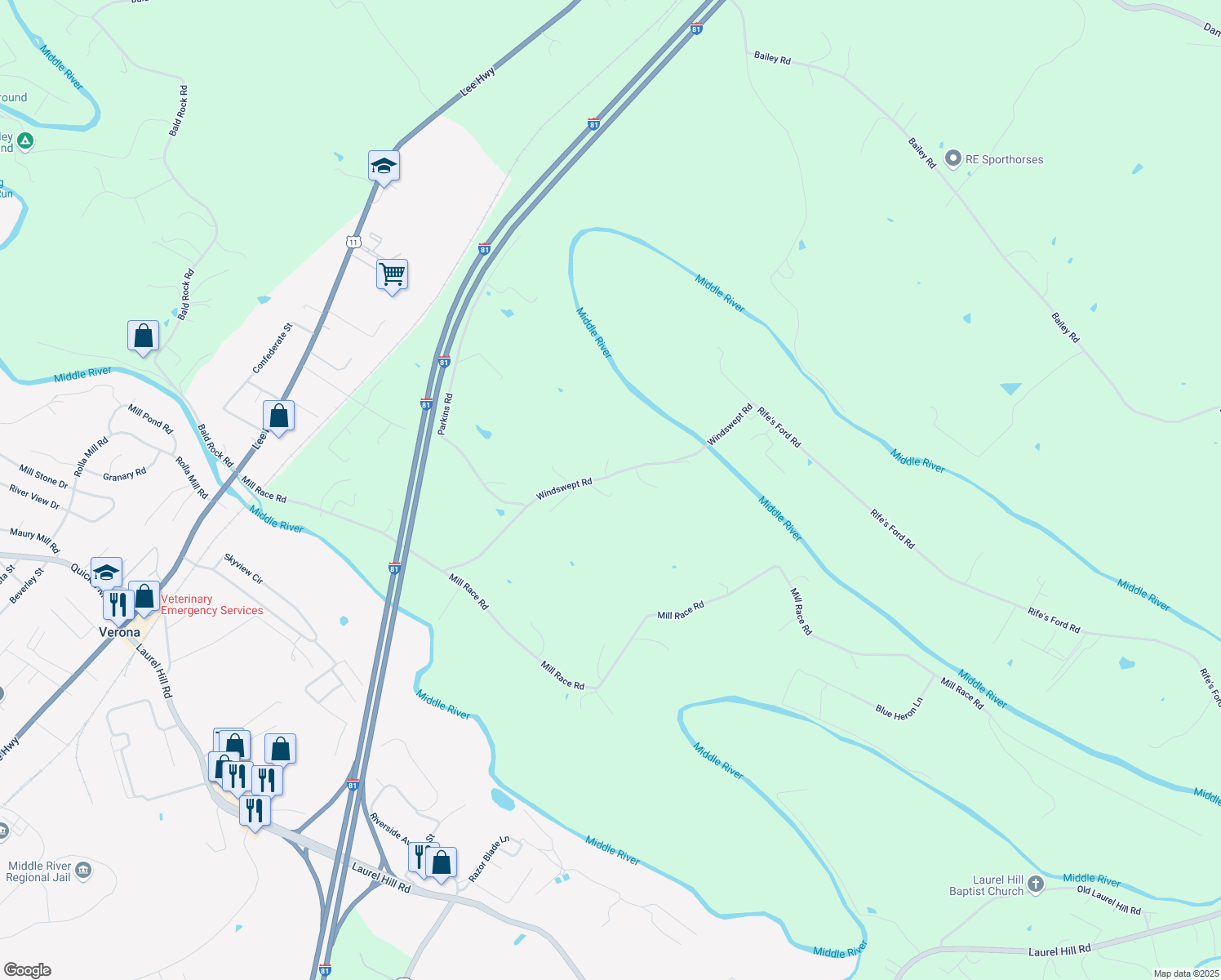 map of restaurants, bars, coffee shops, grocery stores, and more near 203 Windswept Road in Verona
