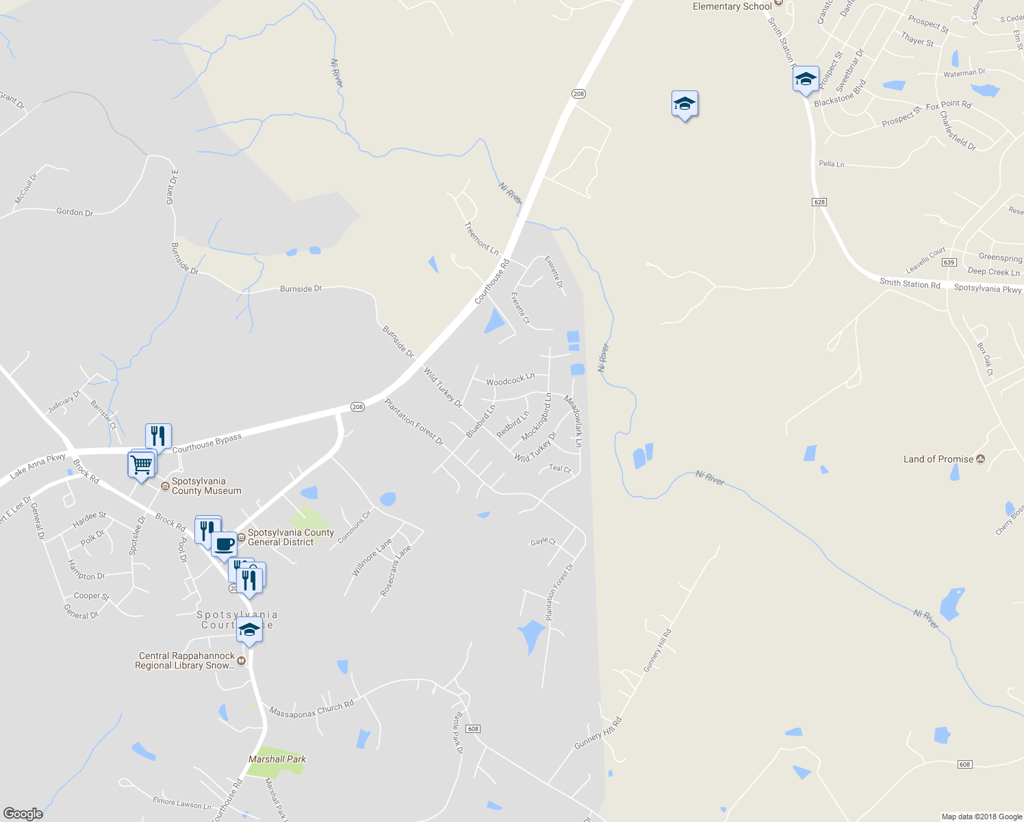 map of restaurants, bars, coffee shops, grocery stores, and more near 10603 Raven Circle in Spotsylvania