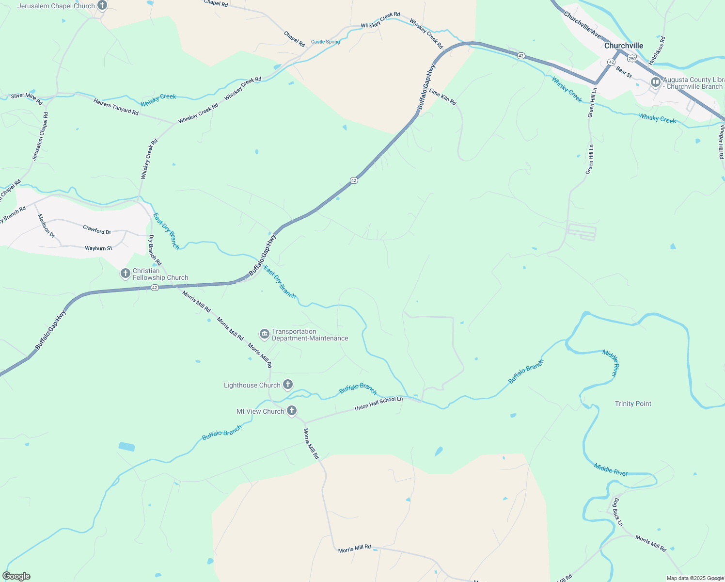 map of restaurants, bars, coffee shops, grocery stores, and more near 224 McBrydge Drive in Churchville