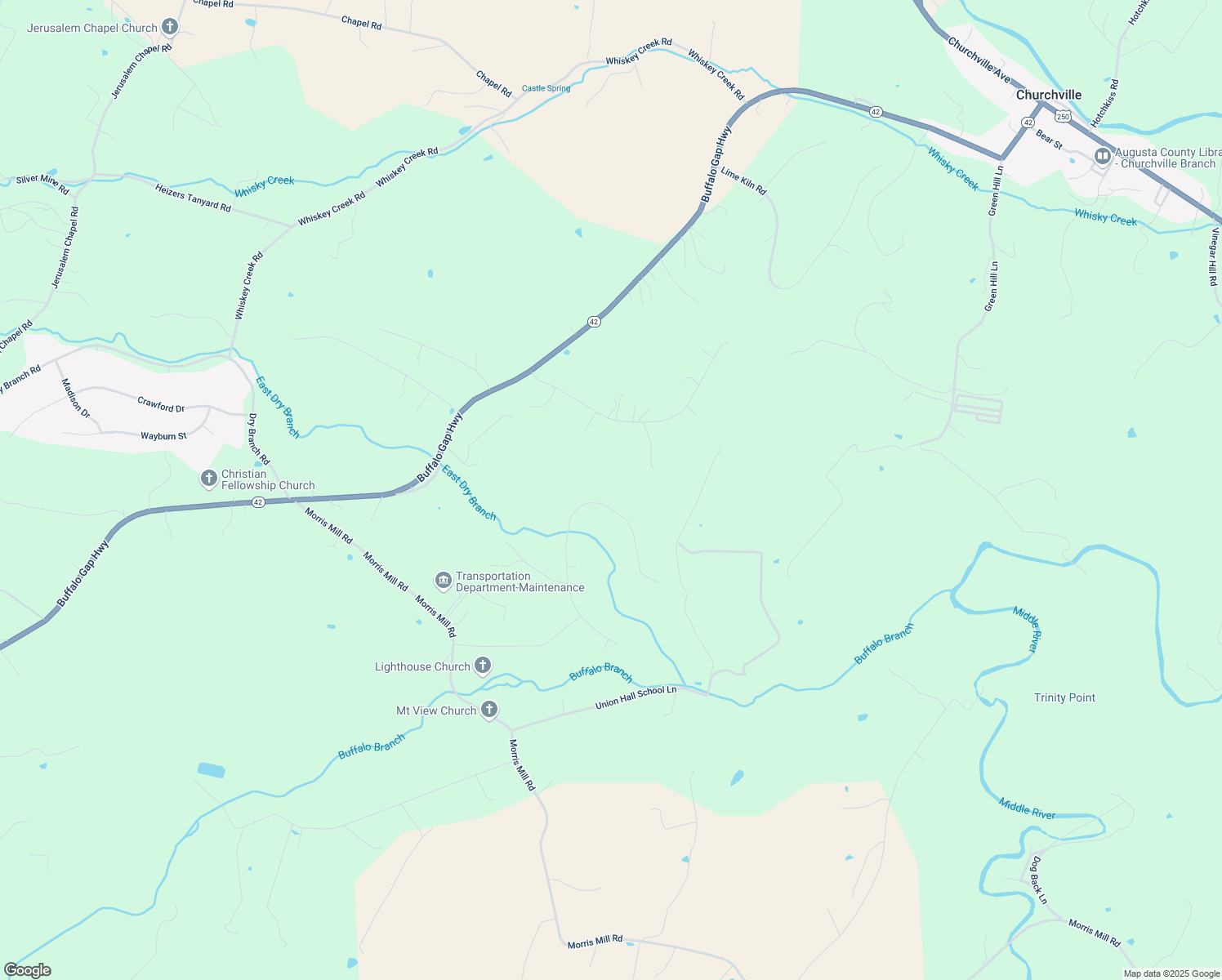 map of restaurants, bars, coffee shops, grocery stores, and more near 224 McBrydge Drive in Churchville