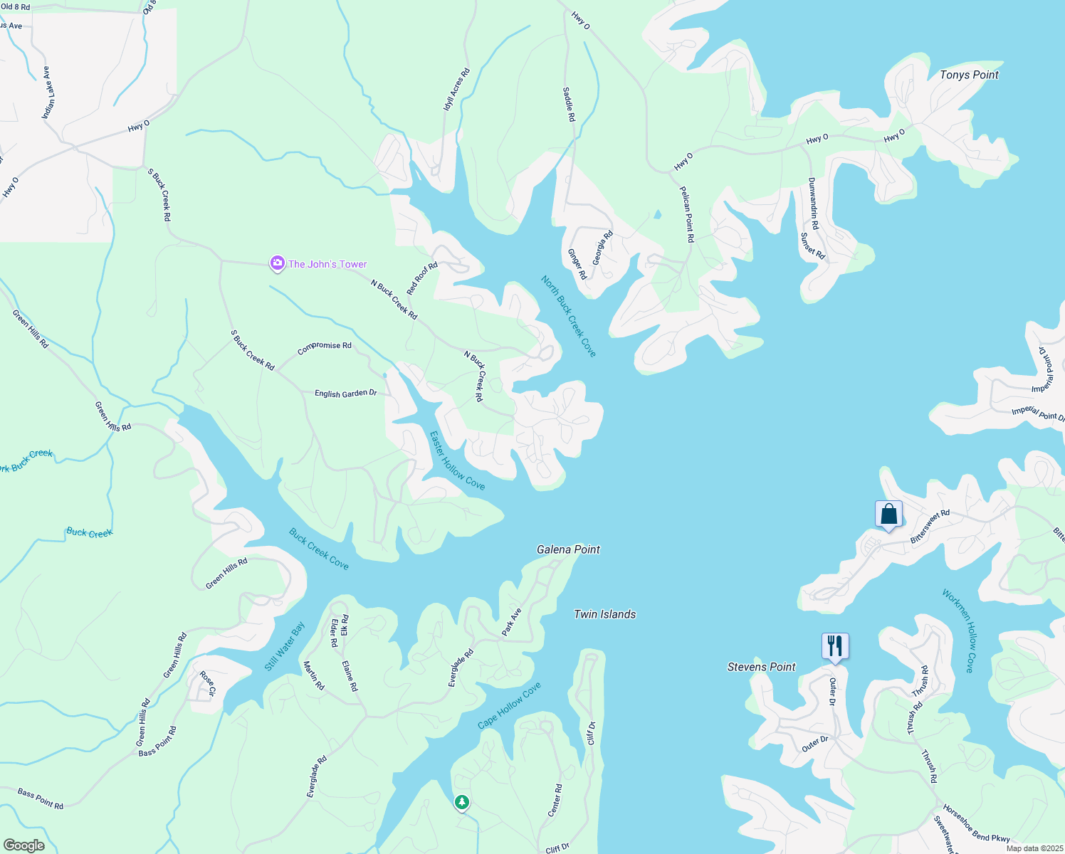map of restaurants, bars, coffee shops, grocery stores, and more near 32623 Oak Hill Road in Gravois Mills