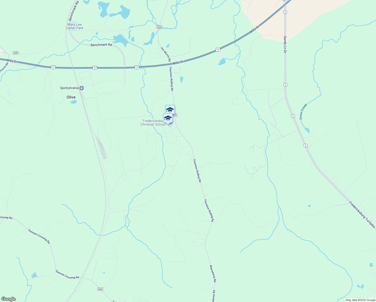 map of restaurants, bars, coffee shops, grocery stores, and more near 9210 Thornton Rolling Road in Fredericksburg