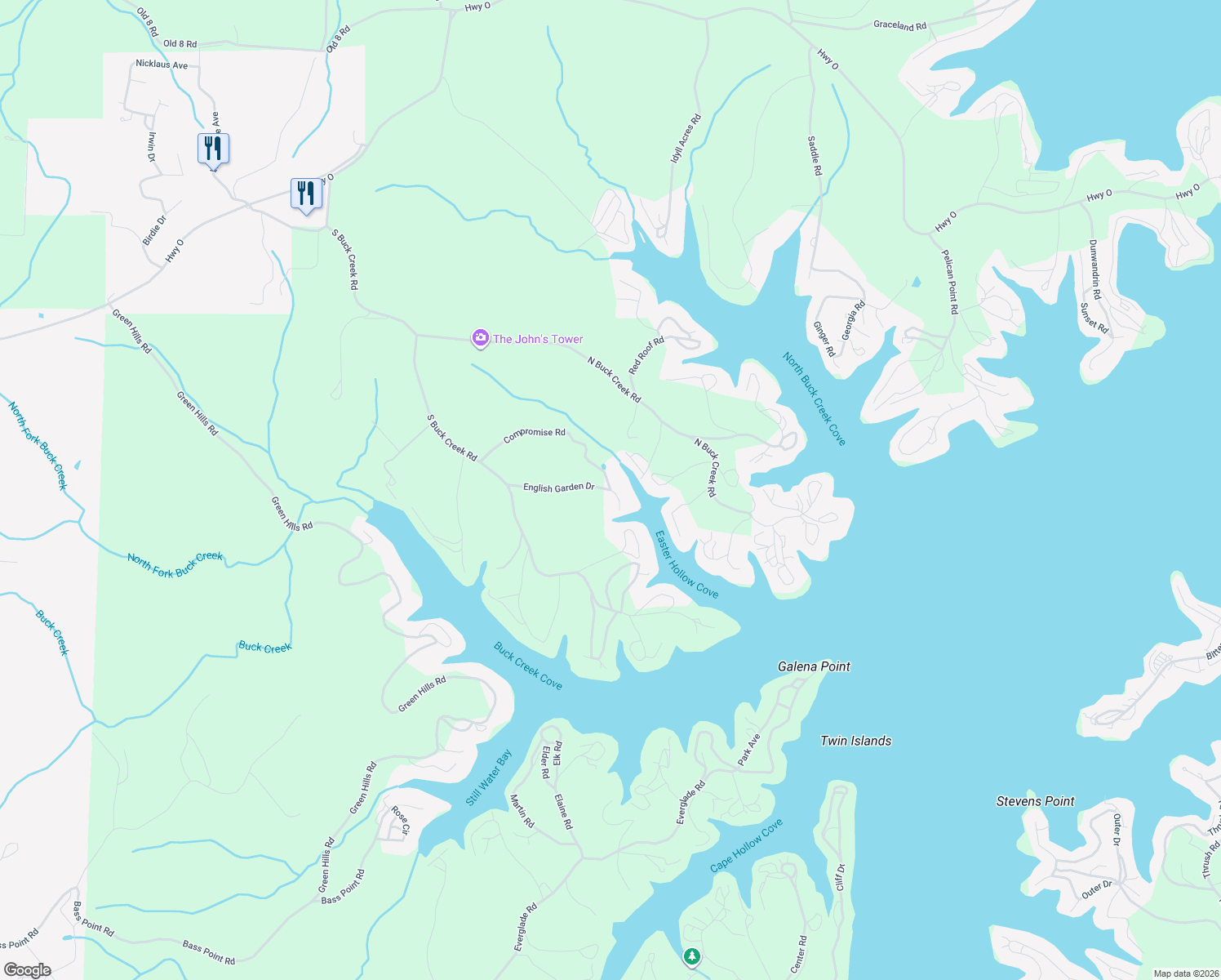 map of restaurants, bars, coffee shops, grocery stores, and more near 32519 Compromise Road in Gravois Mills