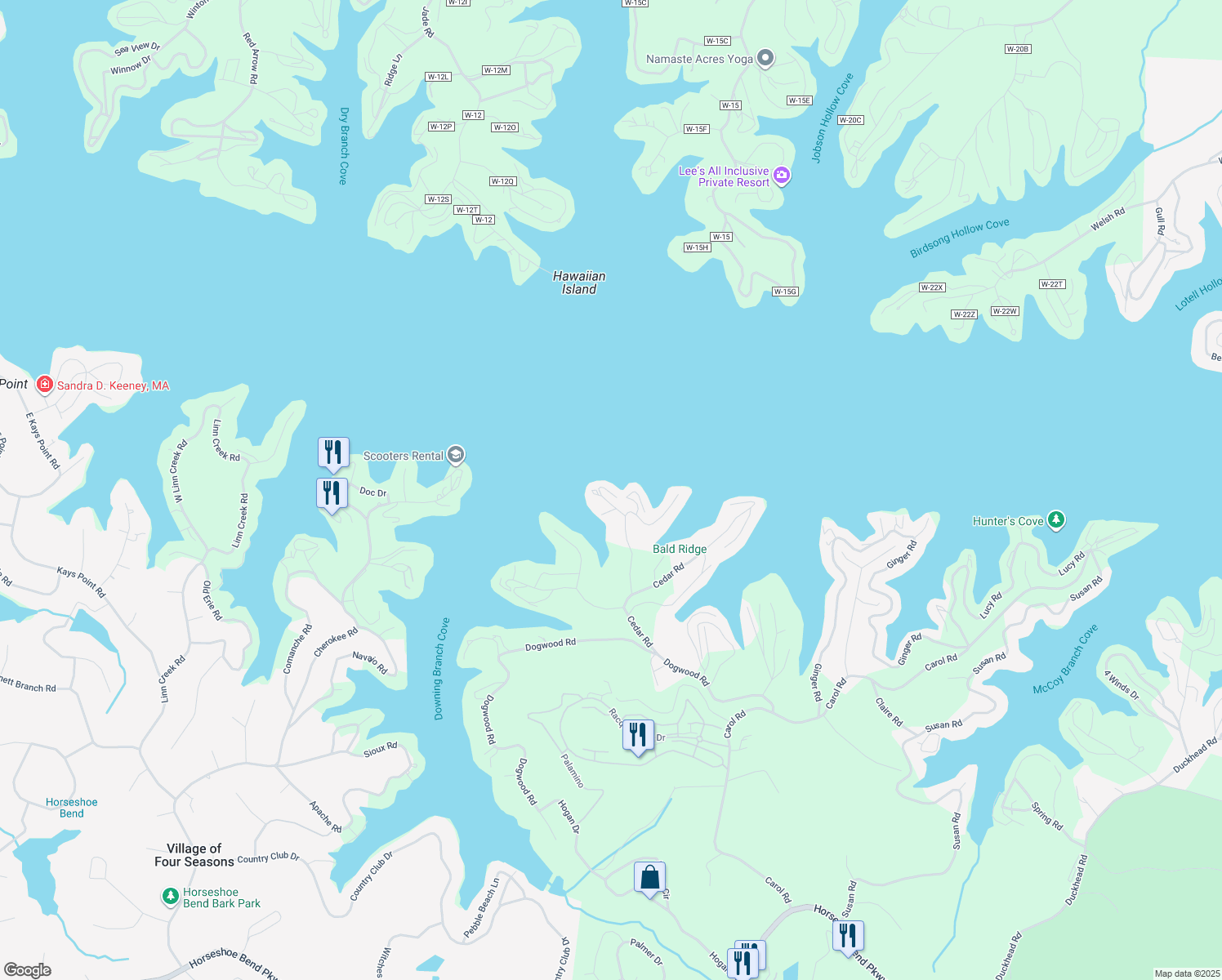 map of restaurants, bars, coffee shops, grocery stores, and more near 1-43 Tara Road in Lake Ozark