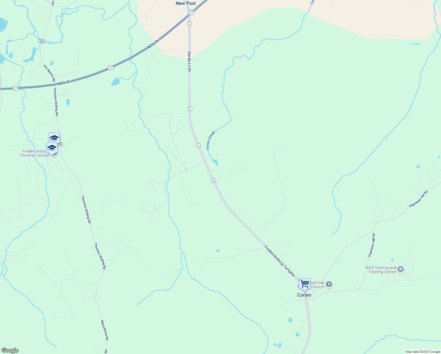 map of restaurants, bars, coffee shops, grocery stores, and more near 3437 Fredericksburg Turnpike in Woodford