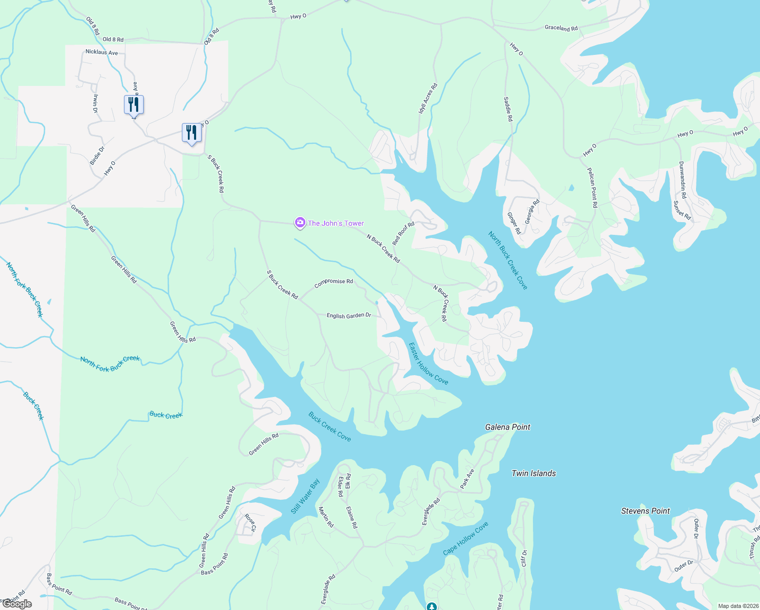 map of restaurants, bars, coffee shops, grocery stores, and more near 32519-32575 Compromise Road in Gravois Mills