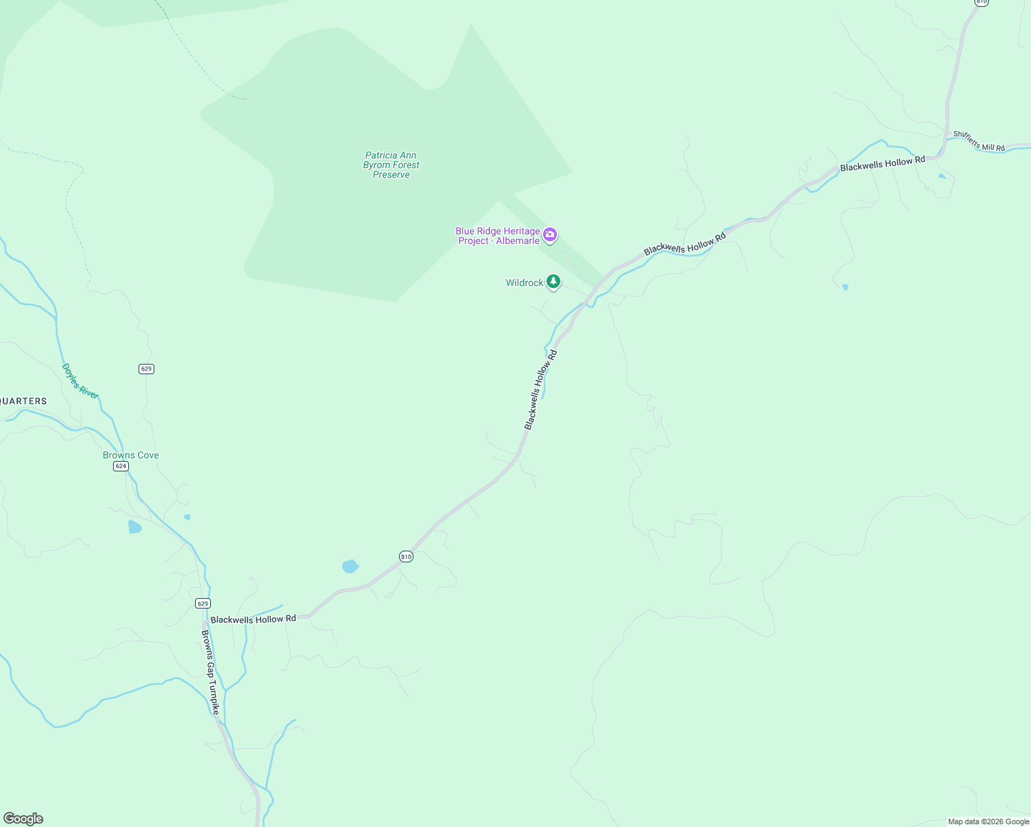 map of restaurants, bars, coffee shops, grocery stores, and more near 6444 Blackwells Hollow Road in Crozet