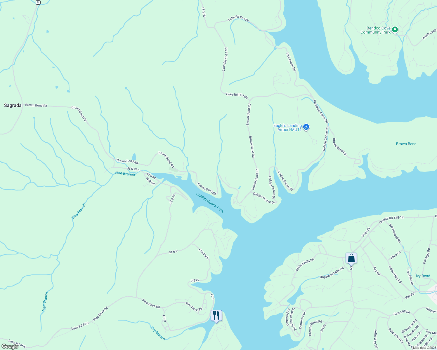 map of restaurants, bars, coffee shops, grocery stores, and more near Lake Road Ff-14 in Edwards