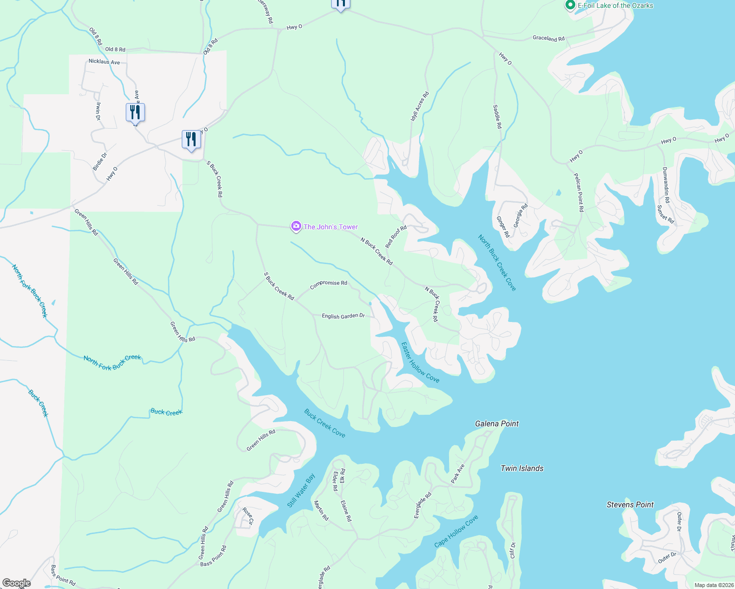 map of restaurants, bars, coffee shops, grocery stores, and more near 32512 Compromise Road in Gravois Mills
