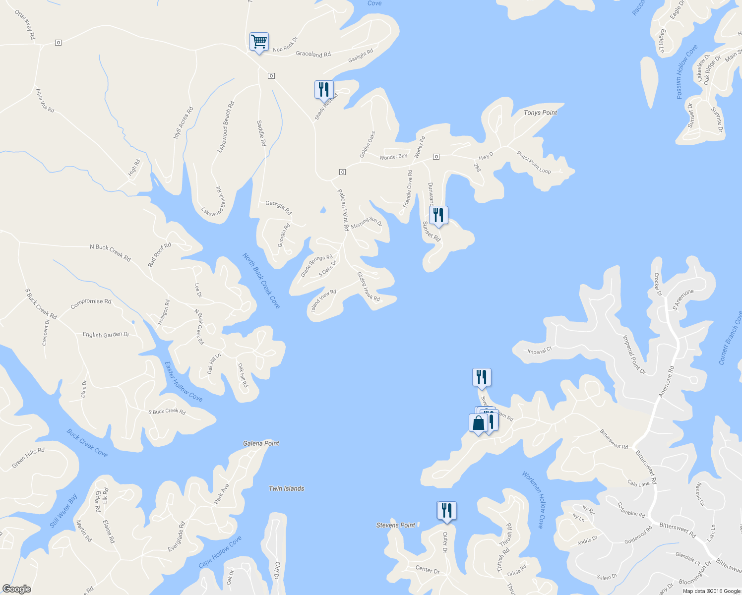 map of restaurants, bars, coffee shops, grocery stores, and more near 32295 Gliding Hawk Road in Gravois Mills