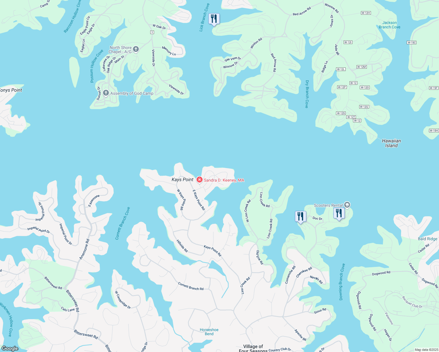 map of restaurants, bars, coffee shops, grocery stores, and more near 2-98 Queens Point in Village of Four Seasons