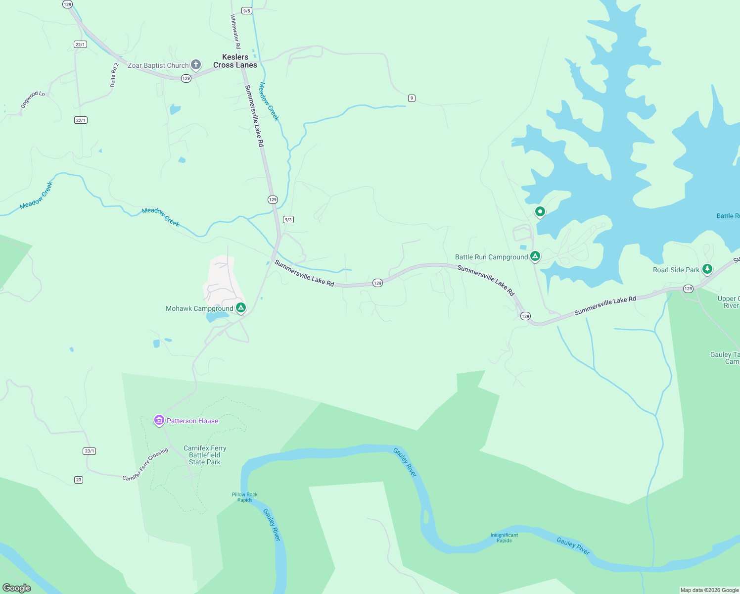 map of restaurants, bars, coffee shops, grocery stores, and more near Malcolm Lane in Nicholas County