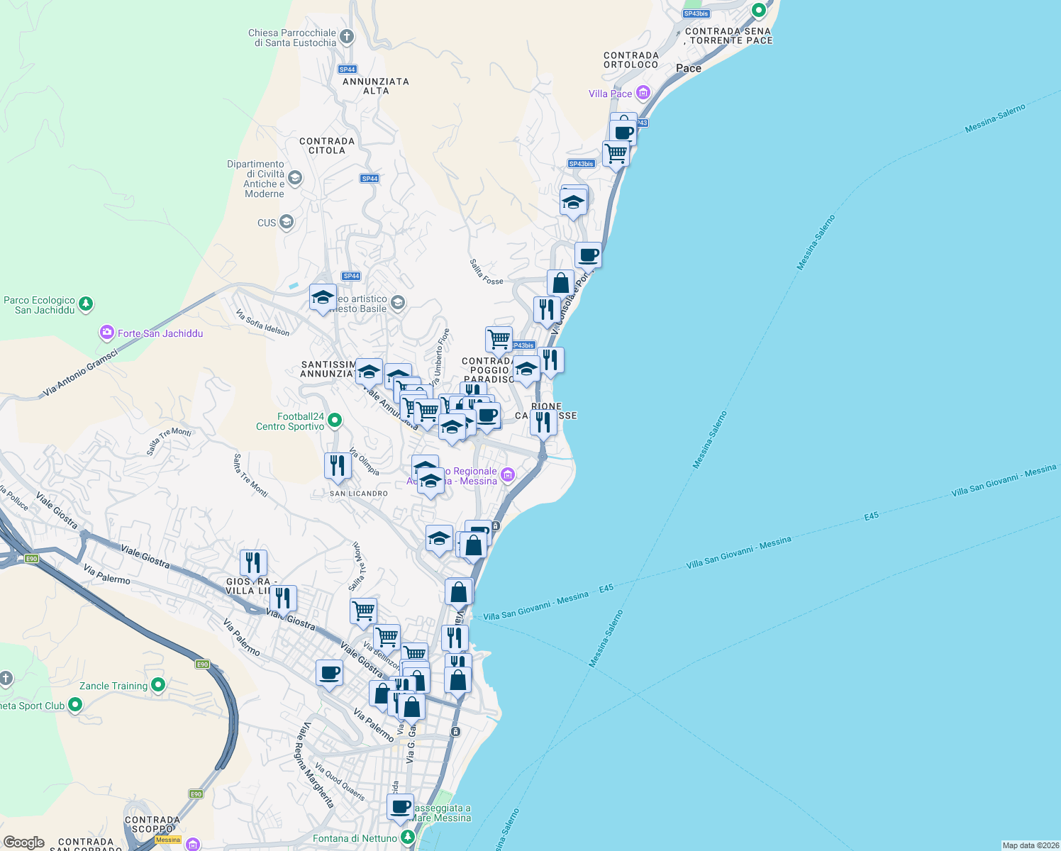 map of restaurants, bars, coffee shops, grocery stores, and more near in Messina