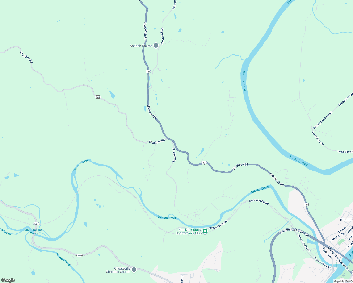 map of restaurants, bars, coffee shops, grocery stores, and more near 3030 Bald Knob Road in Frankfort