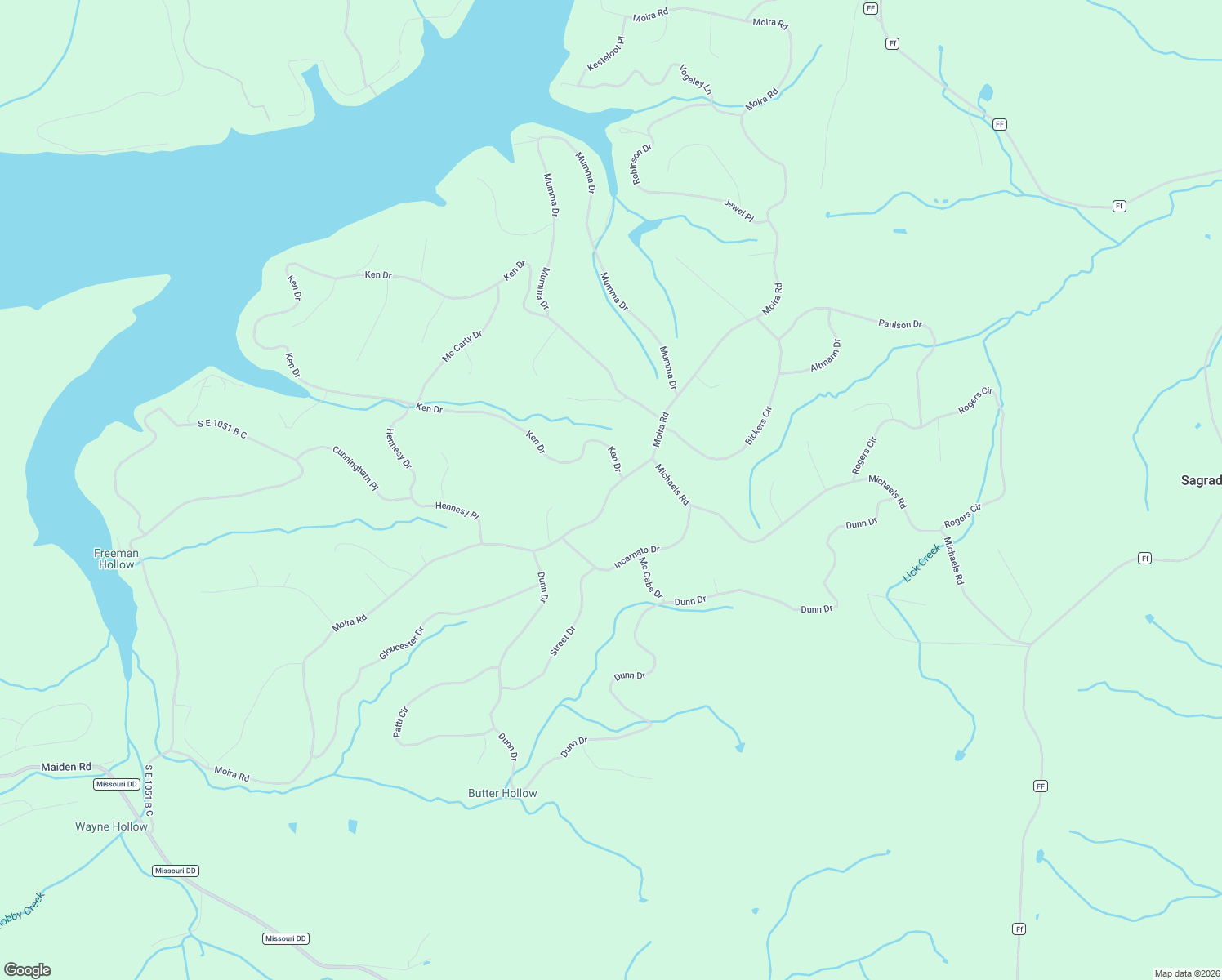 map of restaurants, bars, coffee shops, grocery stores, and more near Moira Road in Edwards