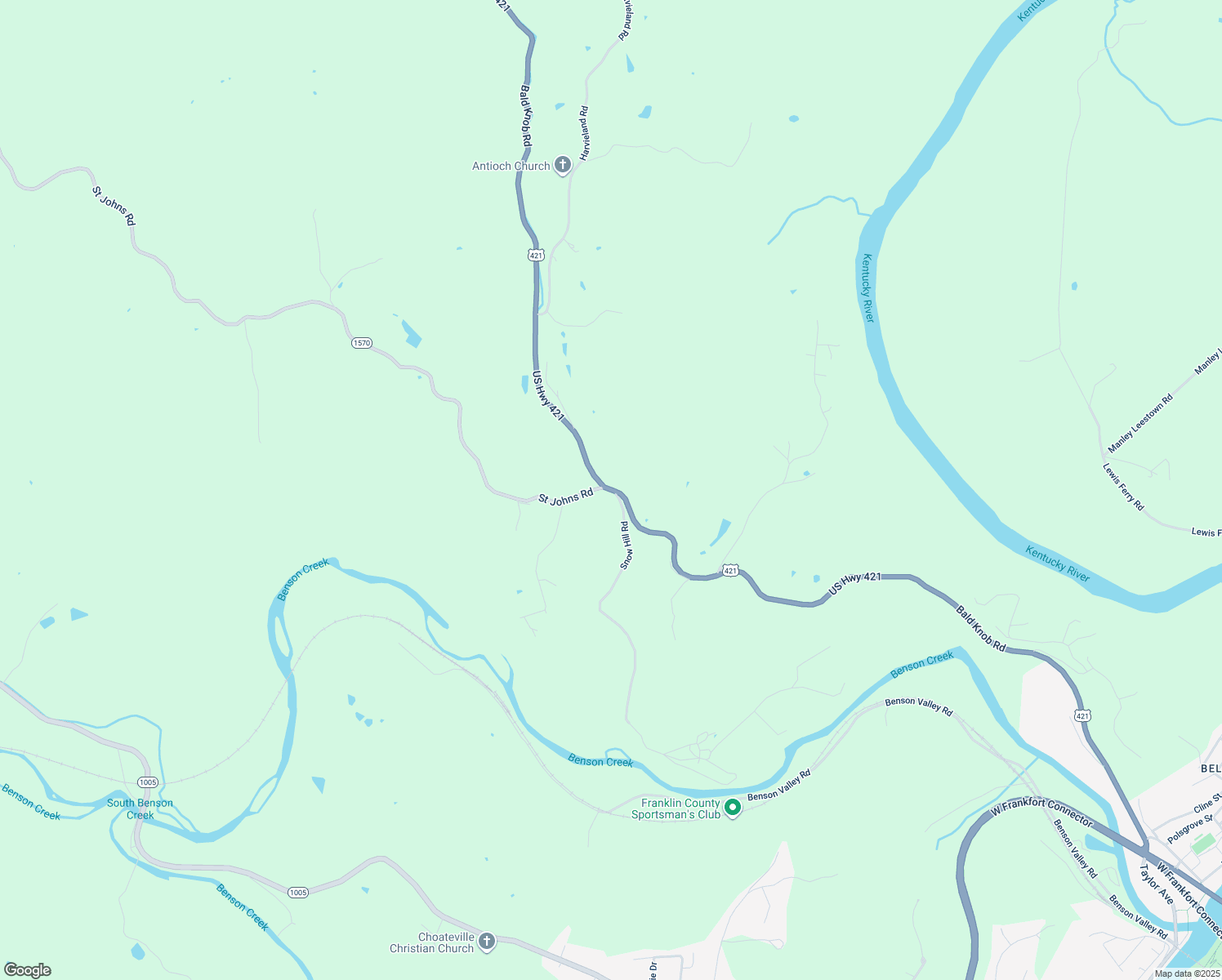 map of restaurants, bars, coffee shops, grocery stores, and more near 3030 Bald Knob Road in Frankfort
