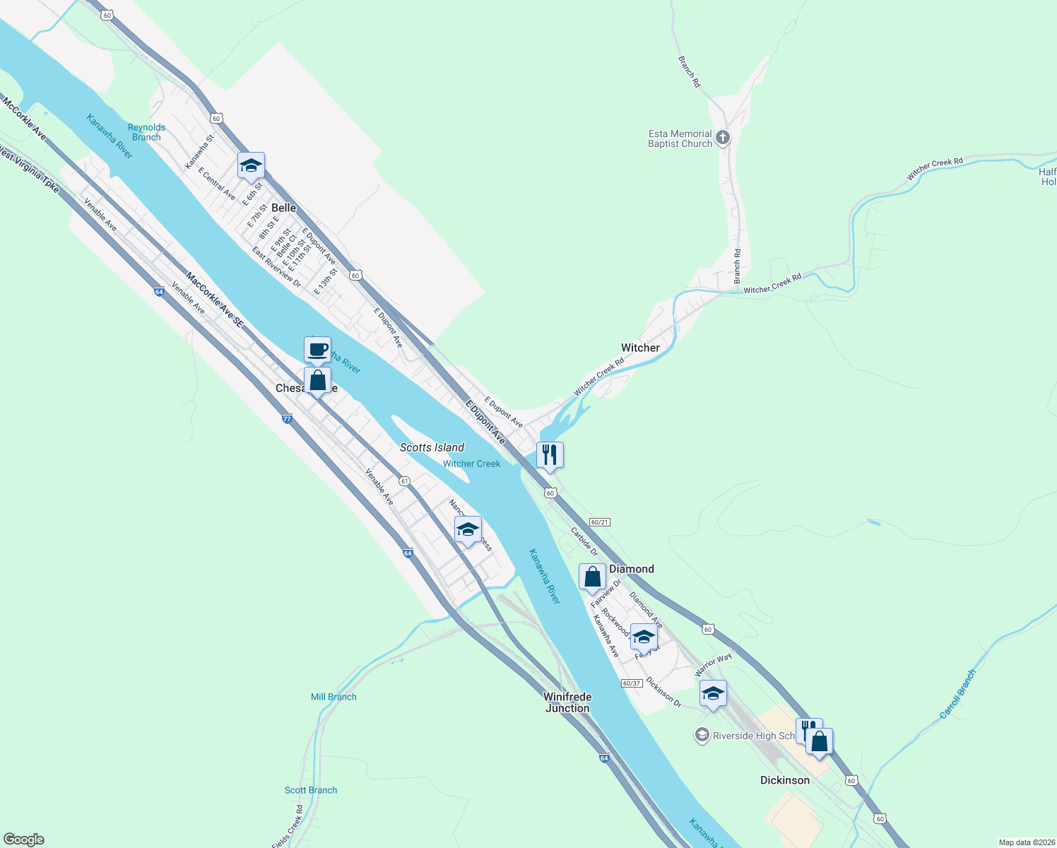 map of restaurants, bars, coffee shops, grocery stores, and more near 122 County Route 70 in Belle