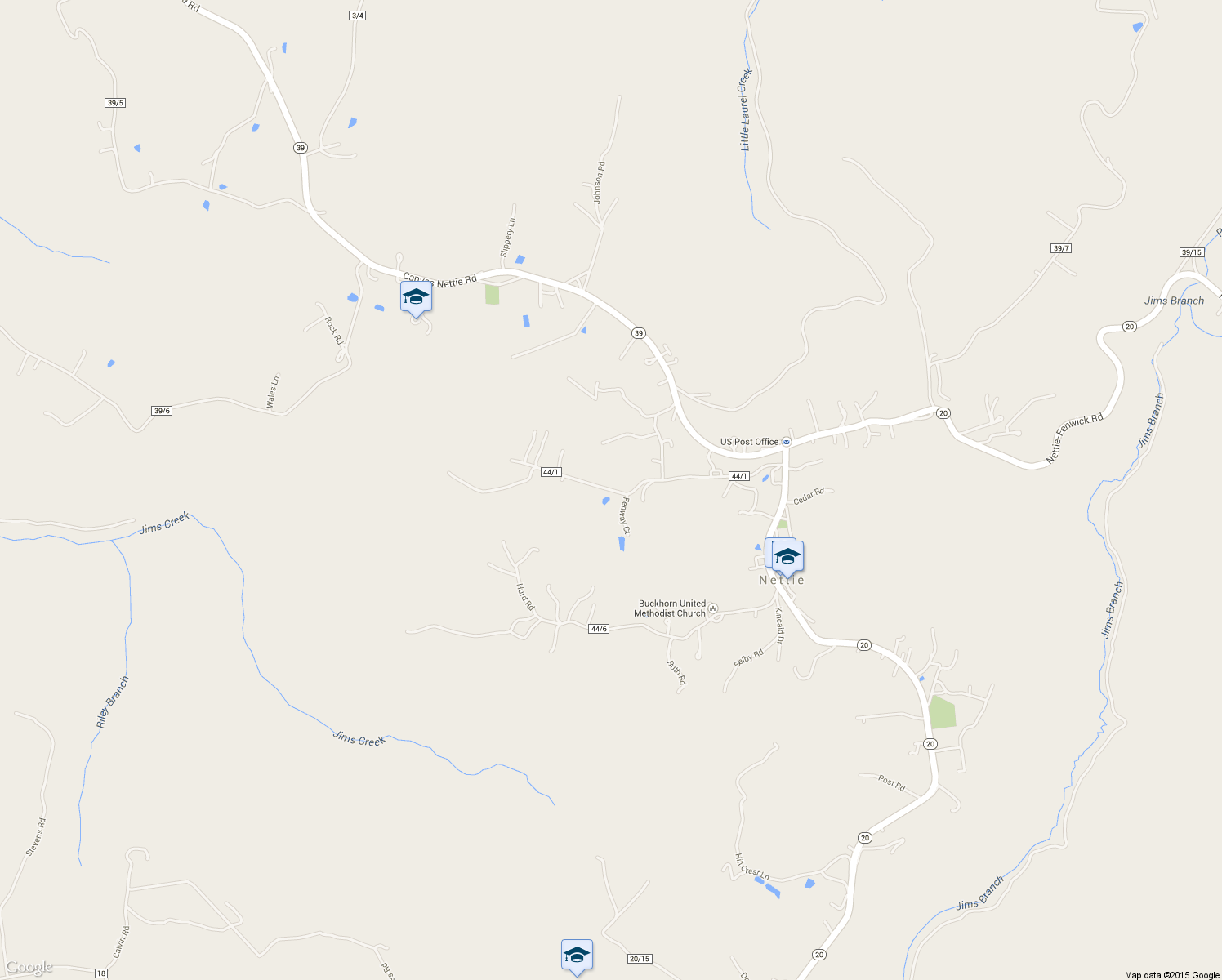 map of restaurants, bars, coffee shops, grocery stores, and more near Alderson in Nettie