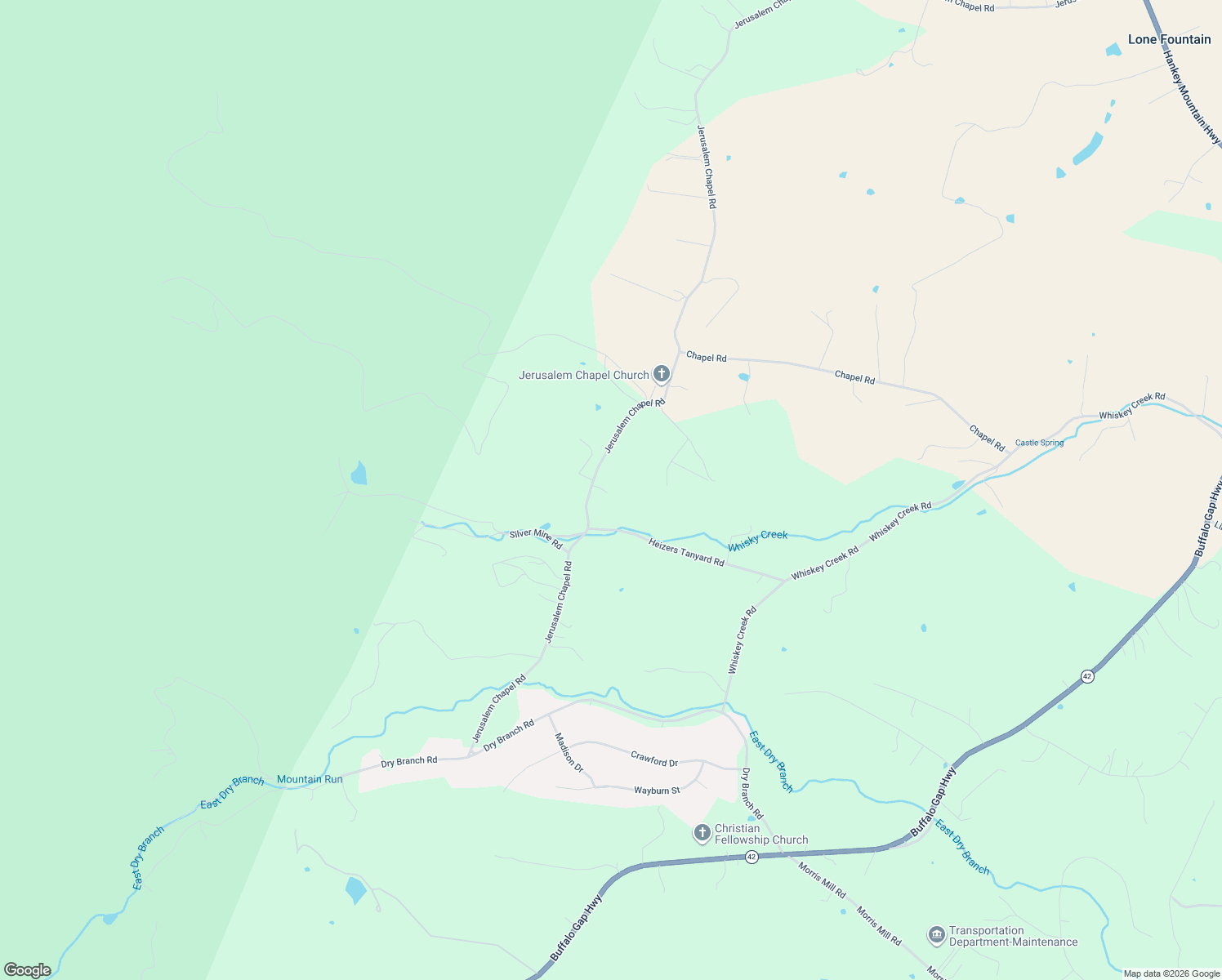map of restaurants, bars, coffee shops, grocery stores, and more near 1100 Jerusalem Chapel Road in Churchville