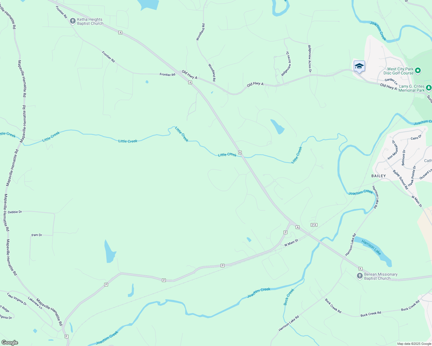 map of restaurants, bars, coffee shops, grocery stores, and more near 10517 Turnberry Court in Festus