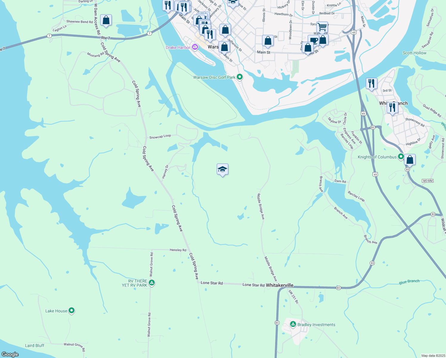 map of restaurants, bars, coffee shops, grocery stores, and more near in Warsaw