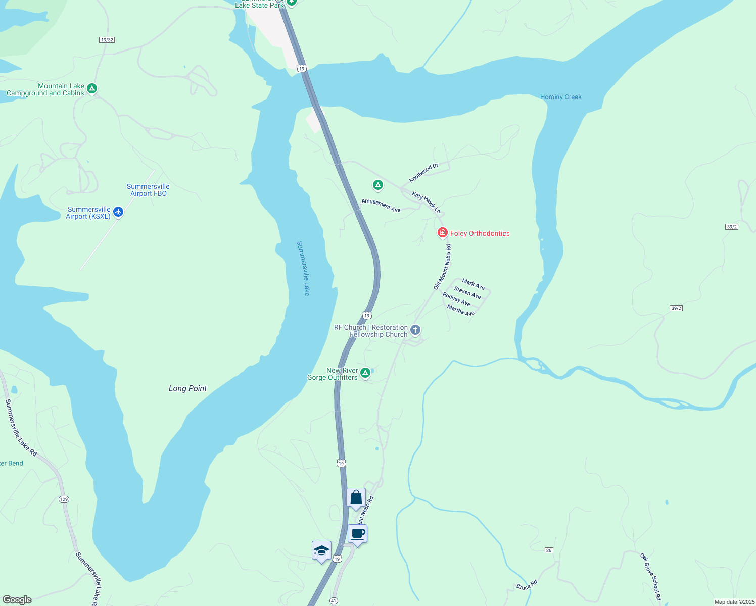 map of restaurants, bars, coffee shops, grocery stores, and more near West Virginia 41 in Mount Nebo