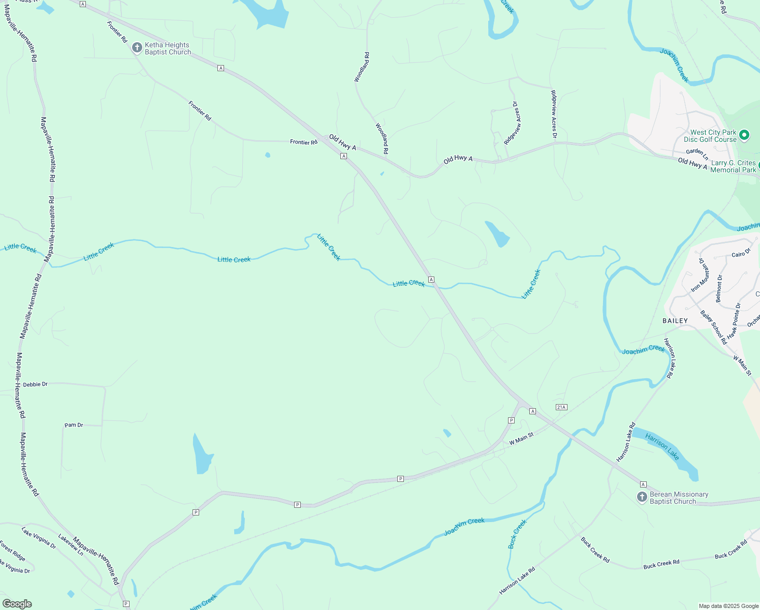 map of restaurants, bars, coffee shops, grocery stores, and more near 10517 Turnberry Court in Festus