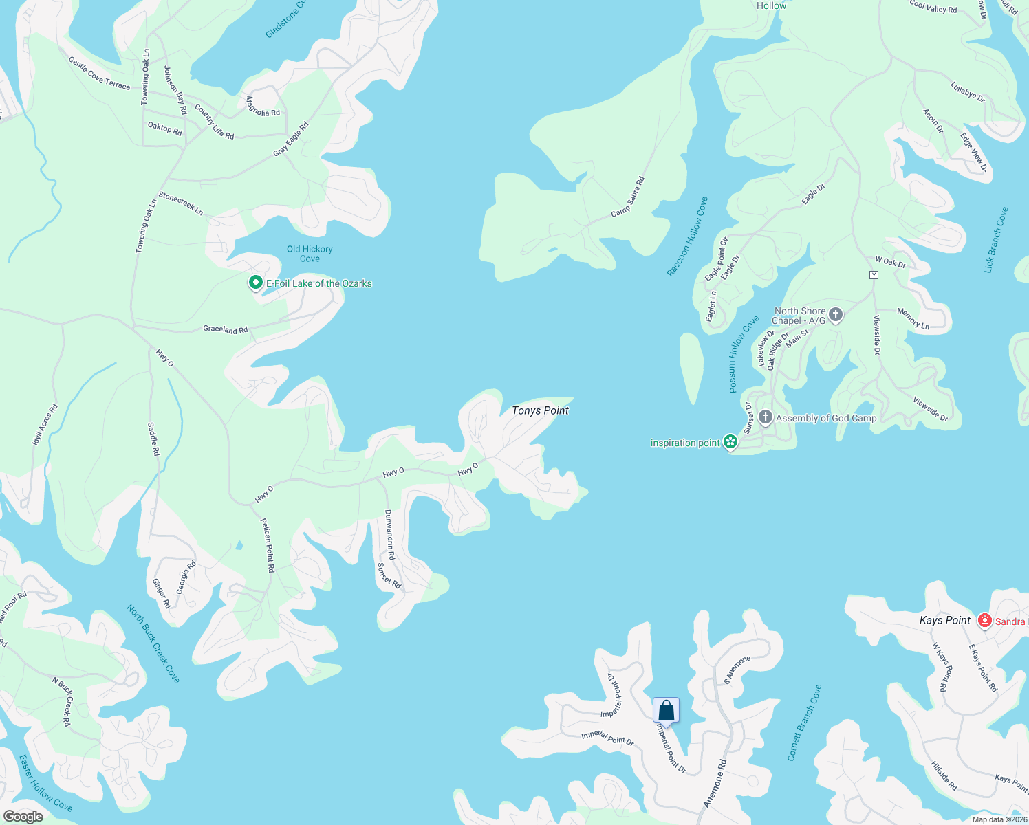 map of restaurants, bars, coffee shops, grocery stores, and more near 31556 Tony's Point in Gravois Mills