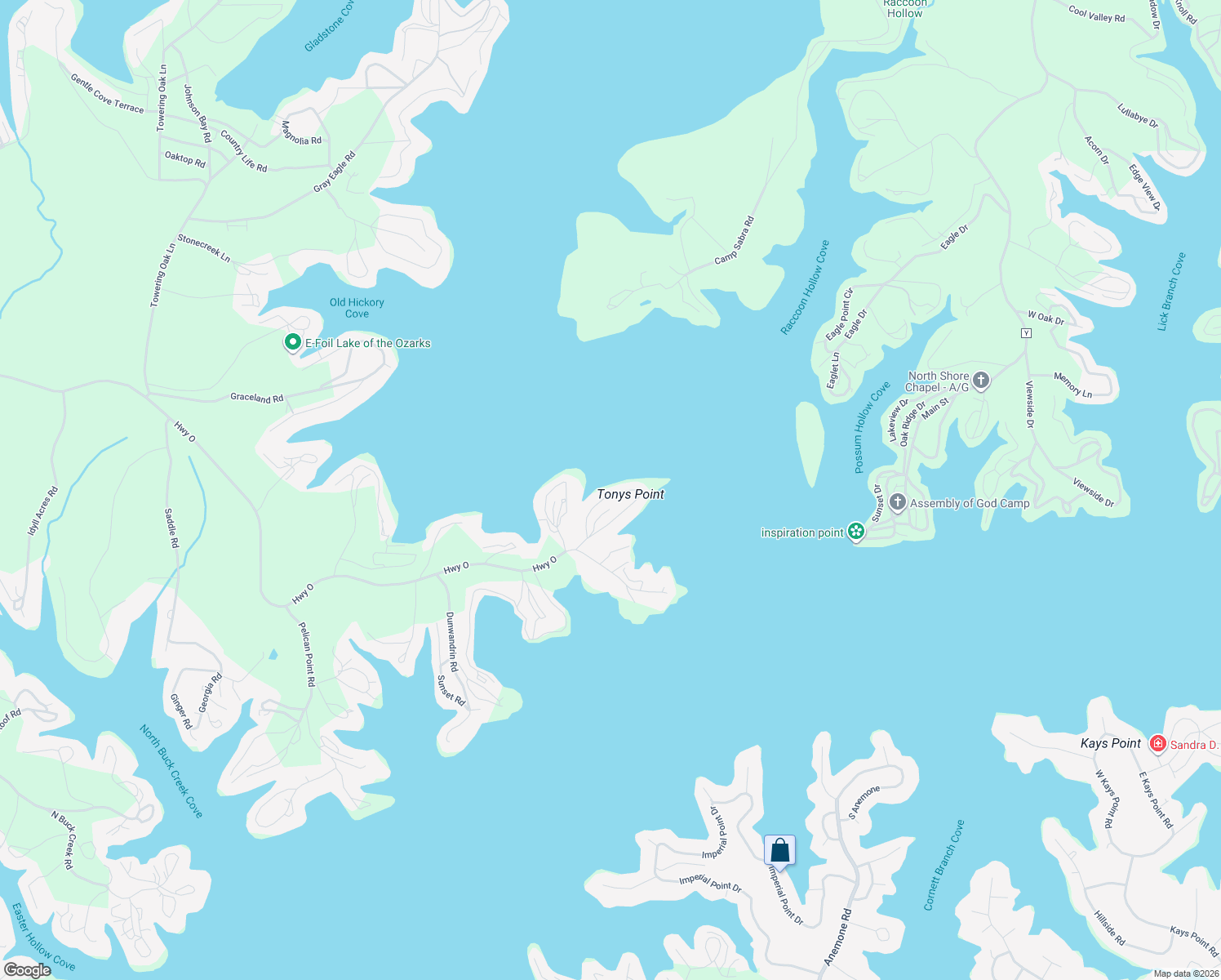 map of restaurants, bars, coffee shops, grocery stores, and more near 31556 Tony's Point in Gravois Mills