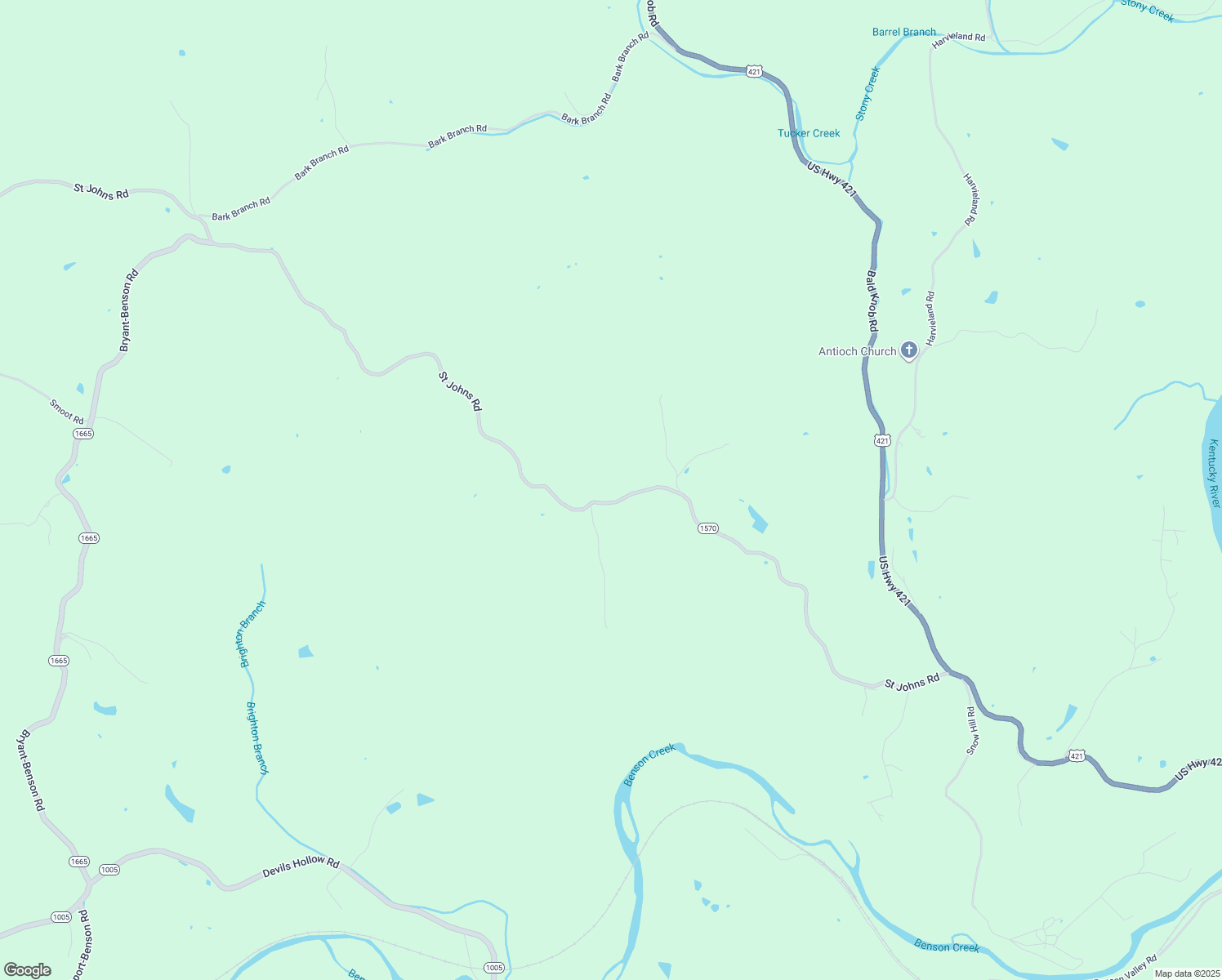 map of restaurants, bars, coffee shops, grocery stores, and more near 1275 Saint Johns Road in Frankfort