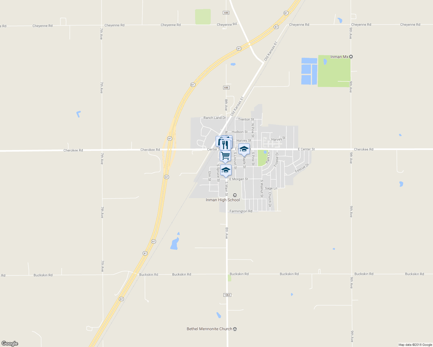 map of restaurants, bars, coffee shops, grocery stores, and more near 309 South Spruce Street in Inman