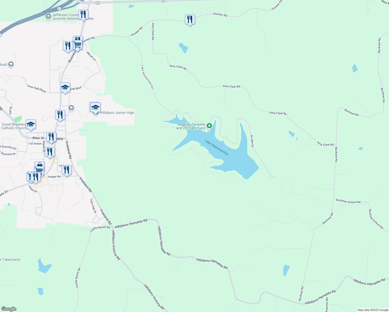 map of restaurants, bars, coffee shops, grocery stores, and more near 136 South Lake Drive in Hillsboro