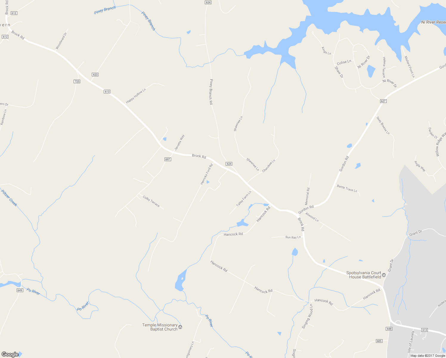 map of restaurants, bars, coffee shops, grocery stores, and more near 8710 Brock Road in Spotsylvania