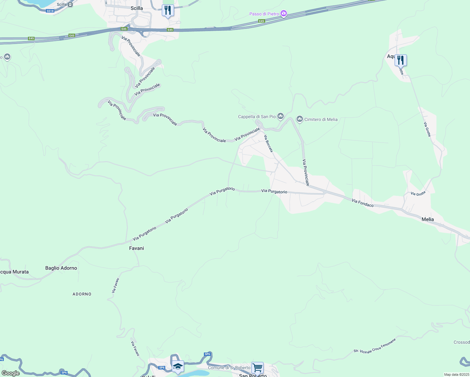 map of restaurants, bars, coffee shops, grocery stores, and more near 60 Via Purgatorio in Melia