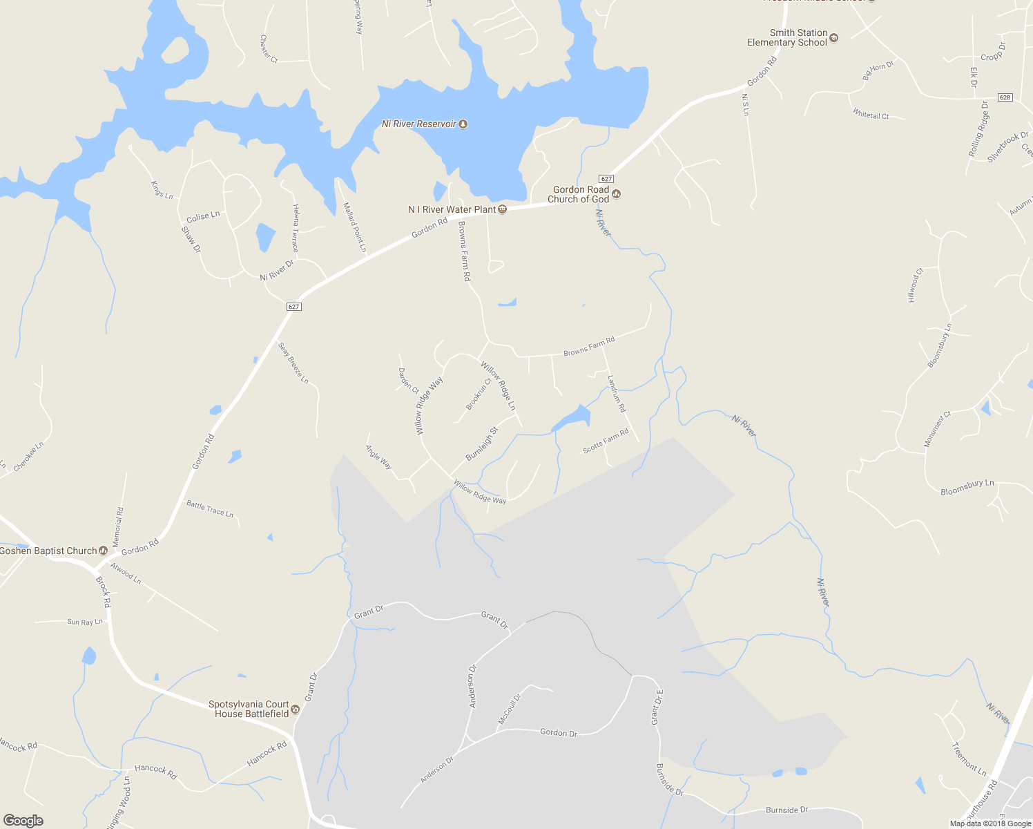 map of restaurants, bars, coffee shops, grocery stores, and more near 7701 Burnleigh Street in Spotsylvania