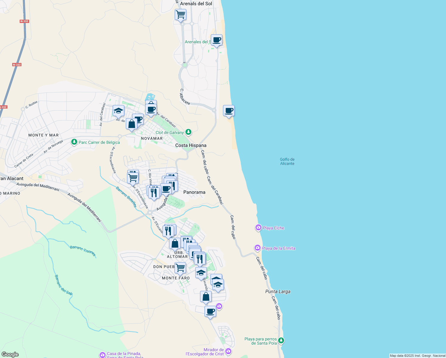 map of restaurants, bars, coffee shops, grocery stores, and more near in Gran Alacant