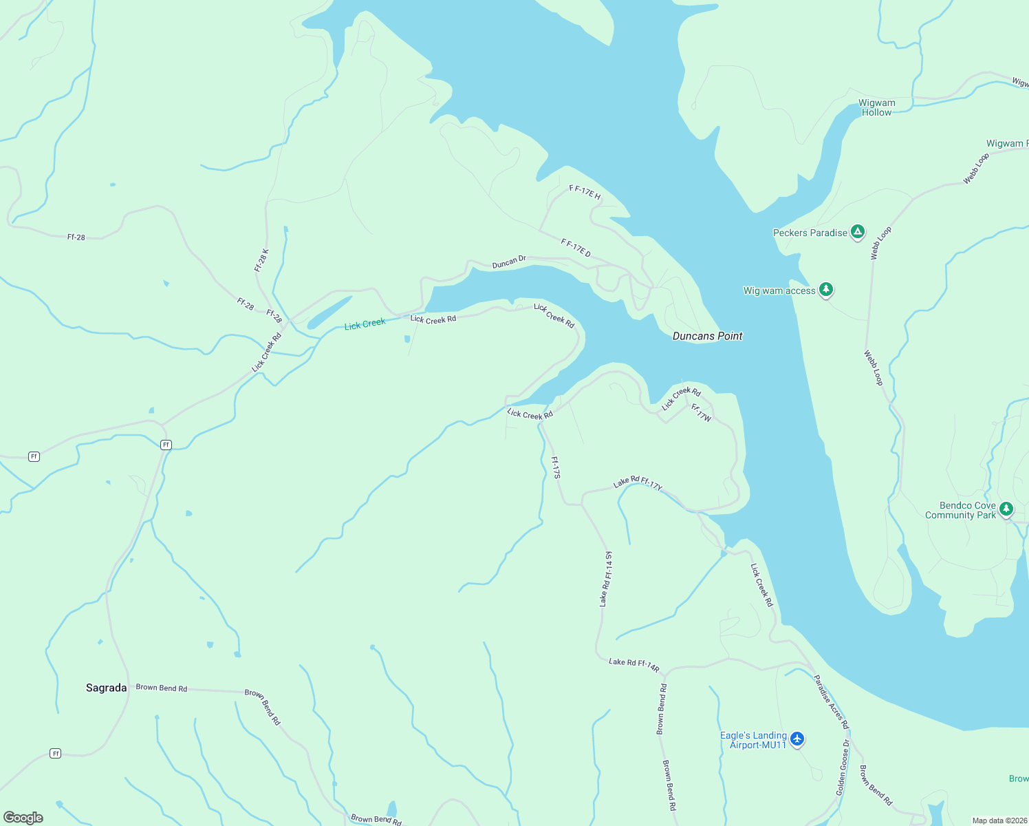 map of restaurants, bars, coffee shops, grocery stores, and more near Lick Creek Road in Camden County